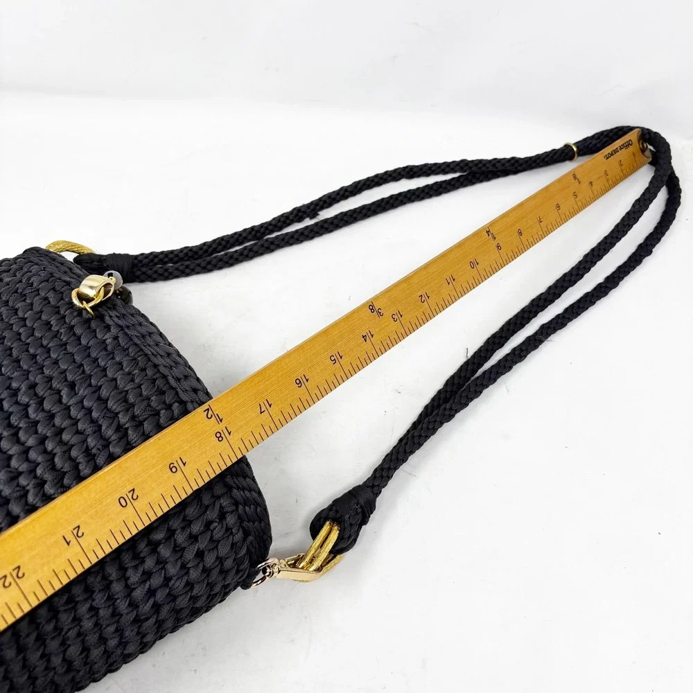 Saeli‎ Handmade Crochet Bucket Bag Charcoal Gray Drawstring Satin Lined Beaded